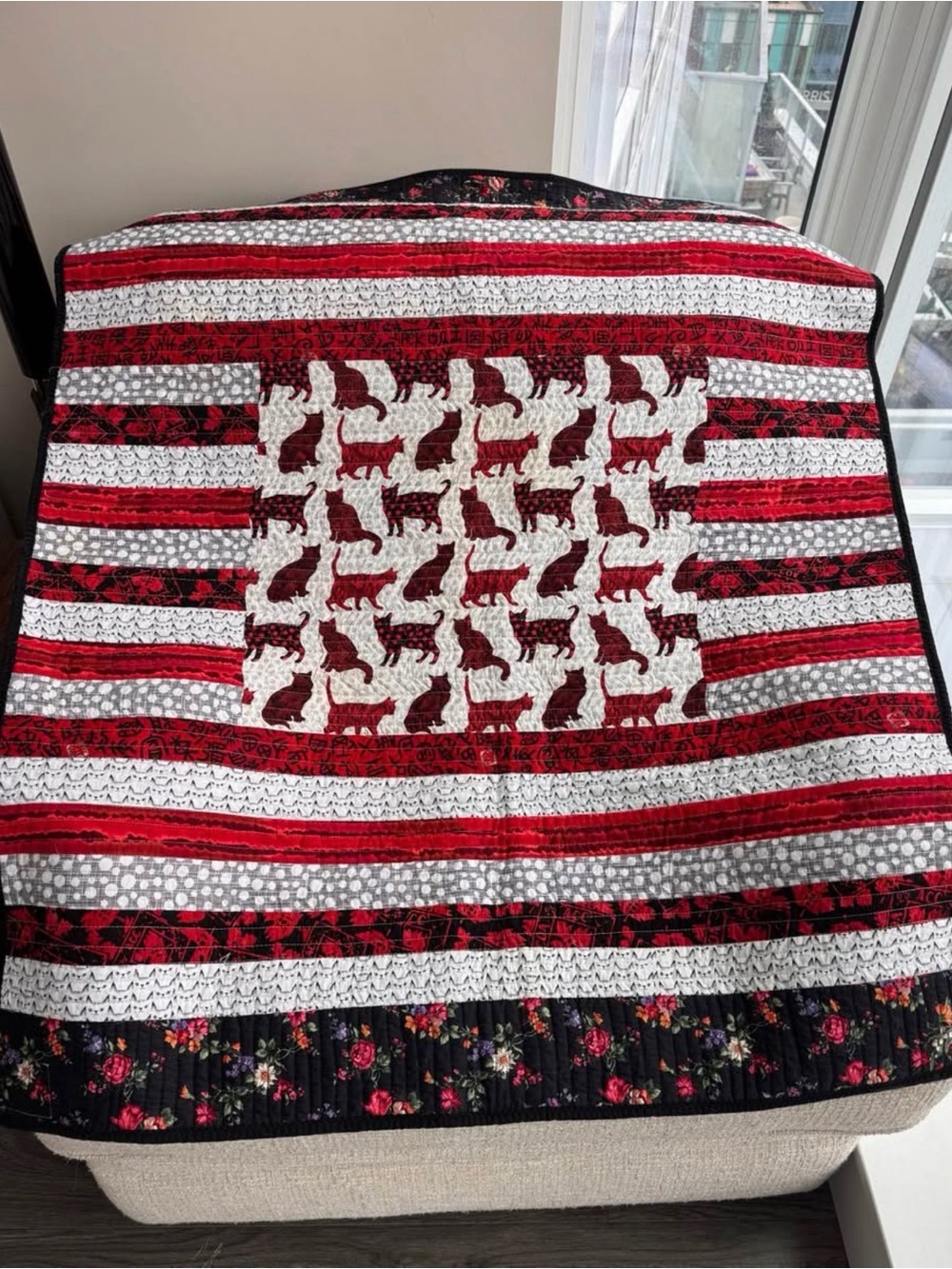 Handmade Reversible Quilt Piano Cats Print Anne Warga 2020 Throw